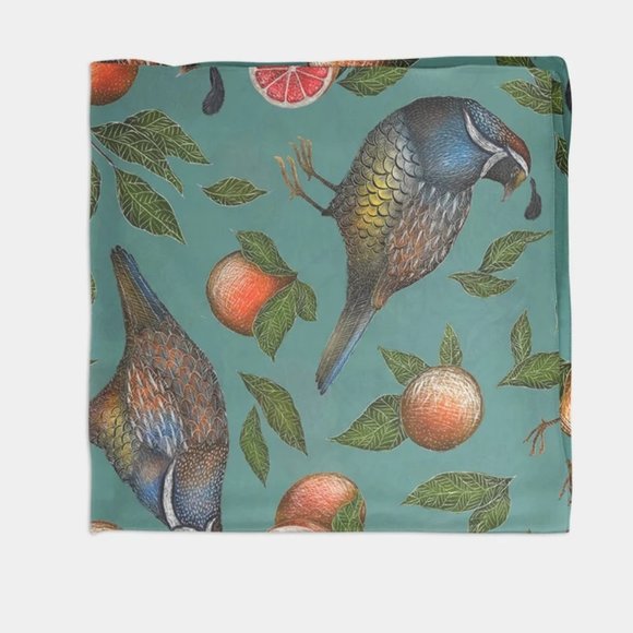 Quails and Grapefruit Chiffon Scarf - Vegan 'Silk' - never worn - Picture 2 of 10